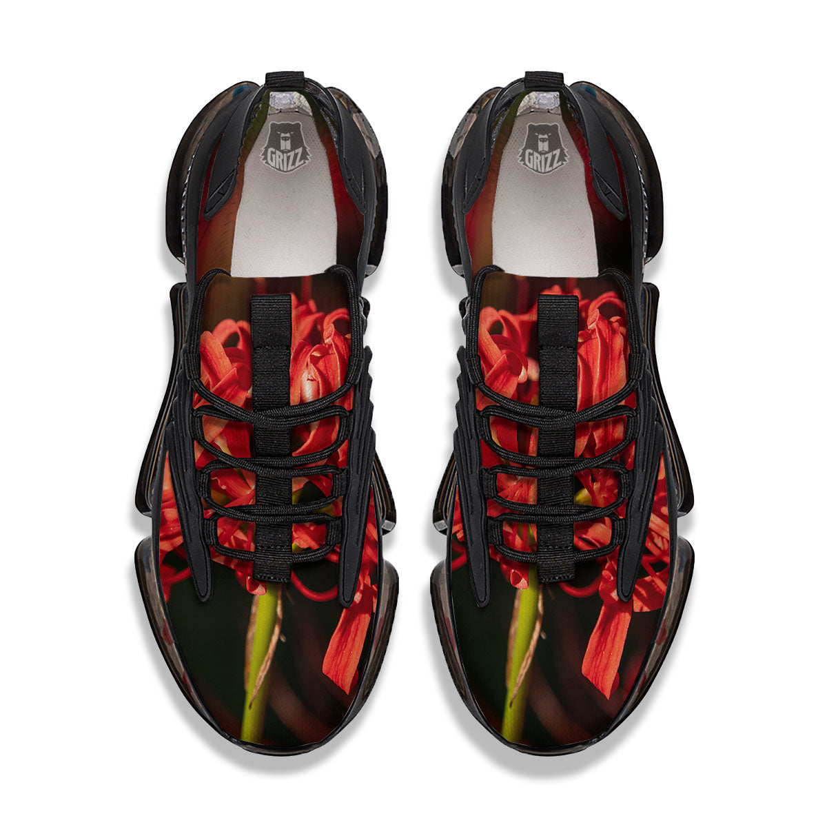 Amaryllis Red Japanese Print Black Gym Shoes-grizzshop