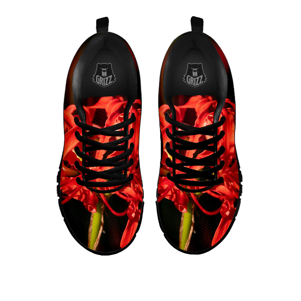 Amaryllis Red Japanese Print Black Sneaker-grizzshop