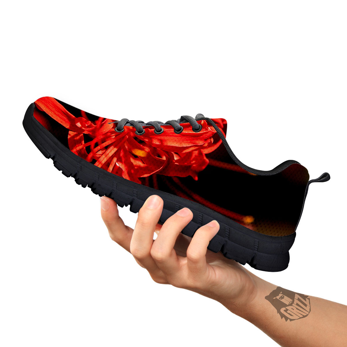 Amaryllis Red Japanese Print Black Sneaker-grizzshop
