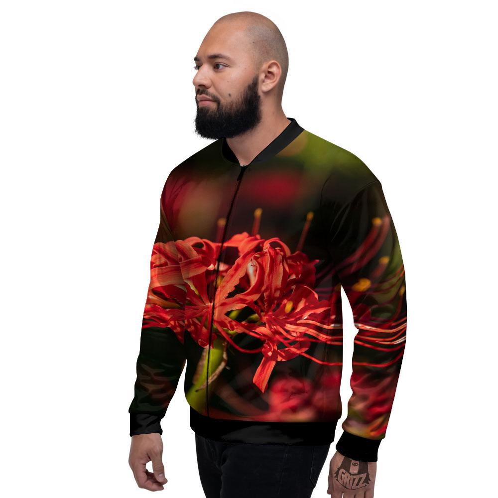 Amaryllis Red Japanese Print Men's Bomber Jacket-grizzshop
