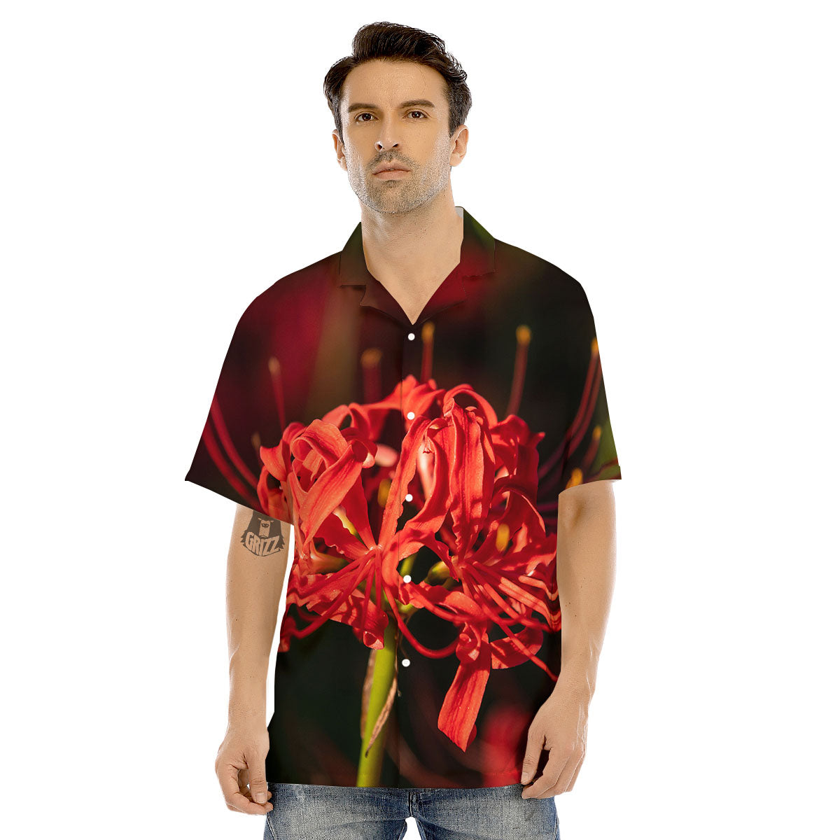 Amaryllis Red Japanese Print Men's Hawaiian Shirt-grizzshop