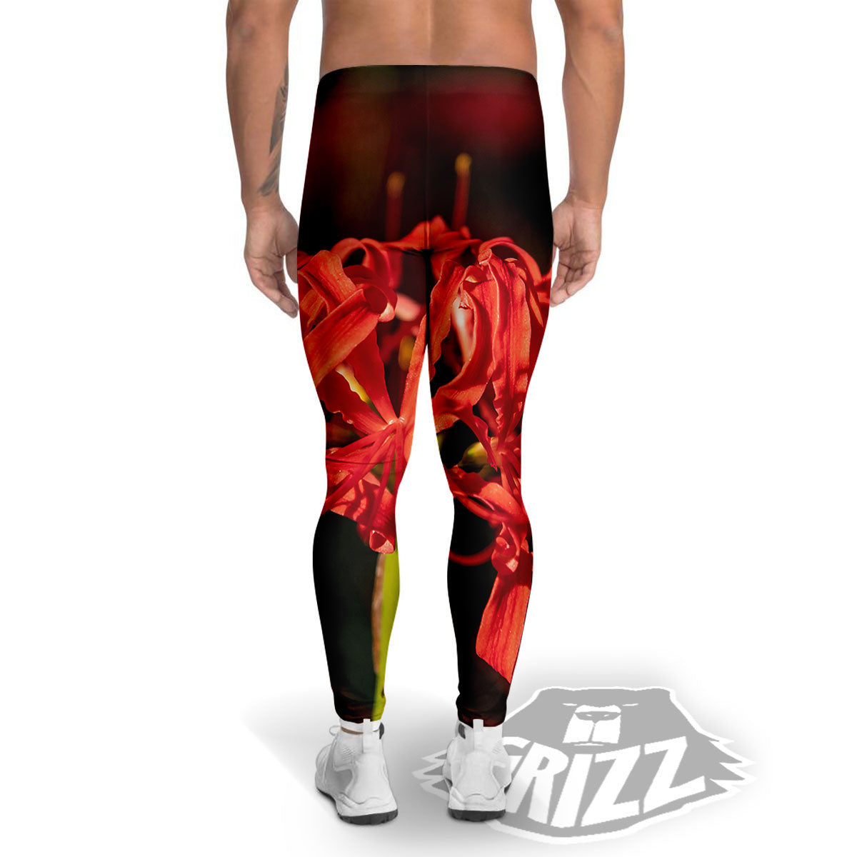 Amaryllis Red Japanese Print Men's Leggings-grizzshop