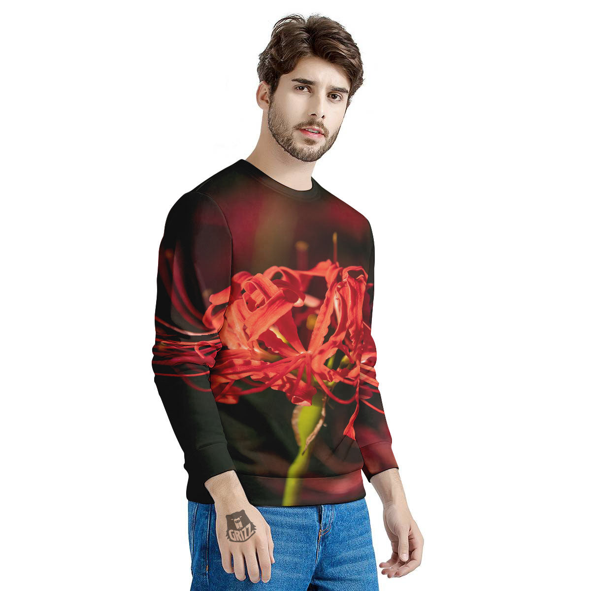Amaryllis Red Japanese Print Men's Sweatshirt-grizzshop