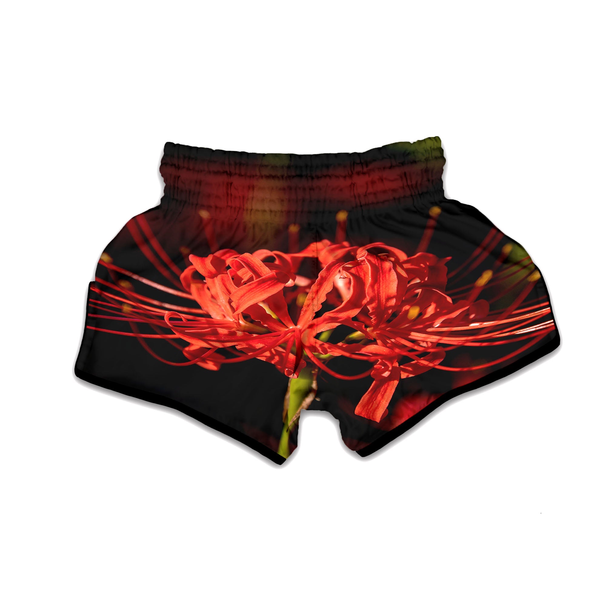 Amaryllis Red Japanese Print Muay Thai Boxing Shorts-grizzshop