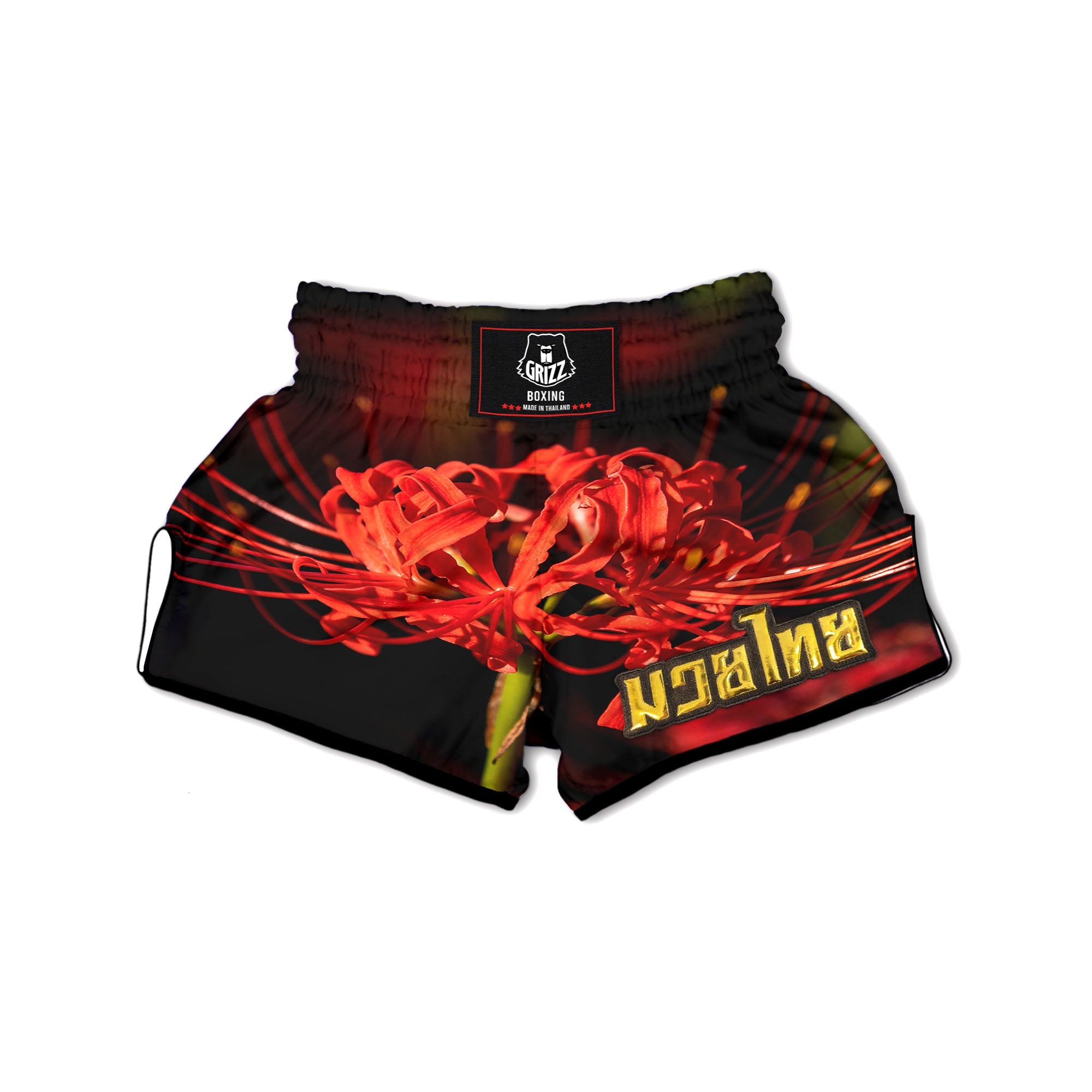 Amaryllis Red Japanese Print Muay Thai Boxing Shorts-grizzshop