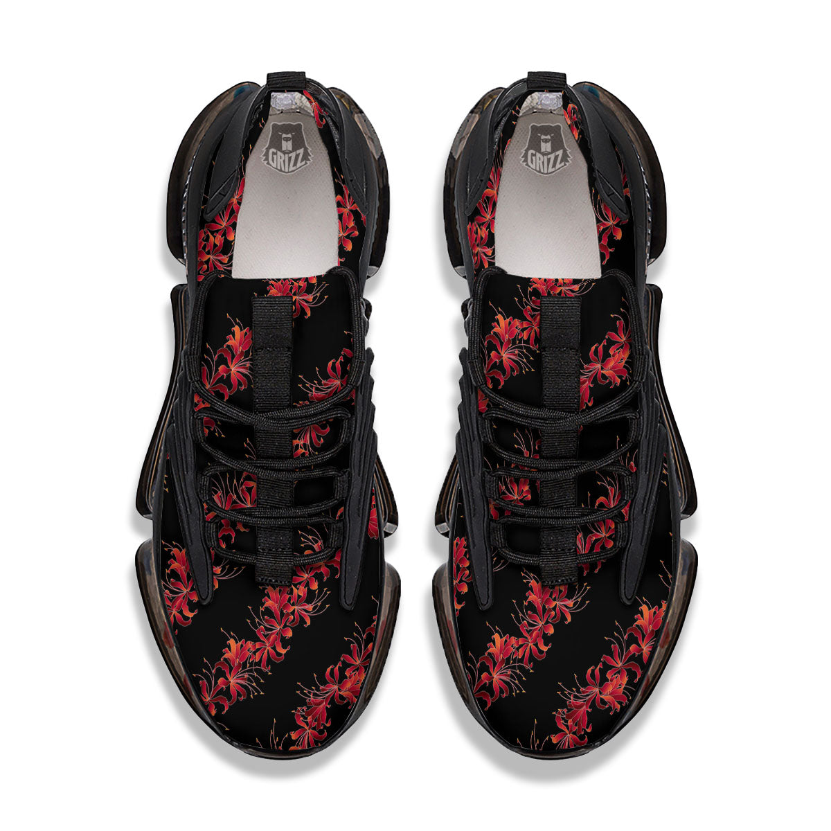 Amaryllis Red Japanese Print Pattern Black Gym Shoes-grizzshop
