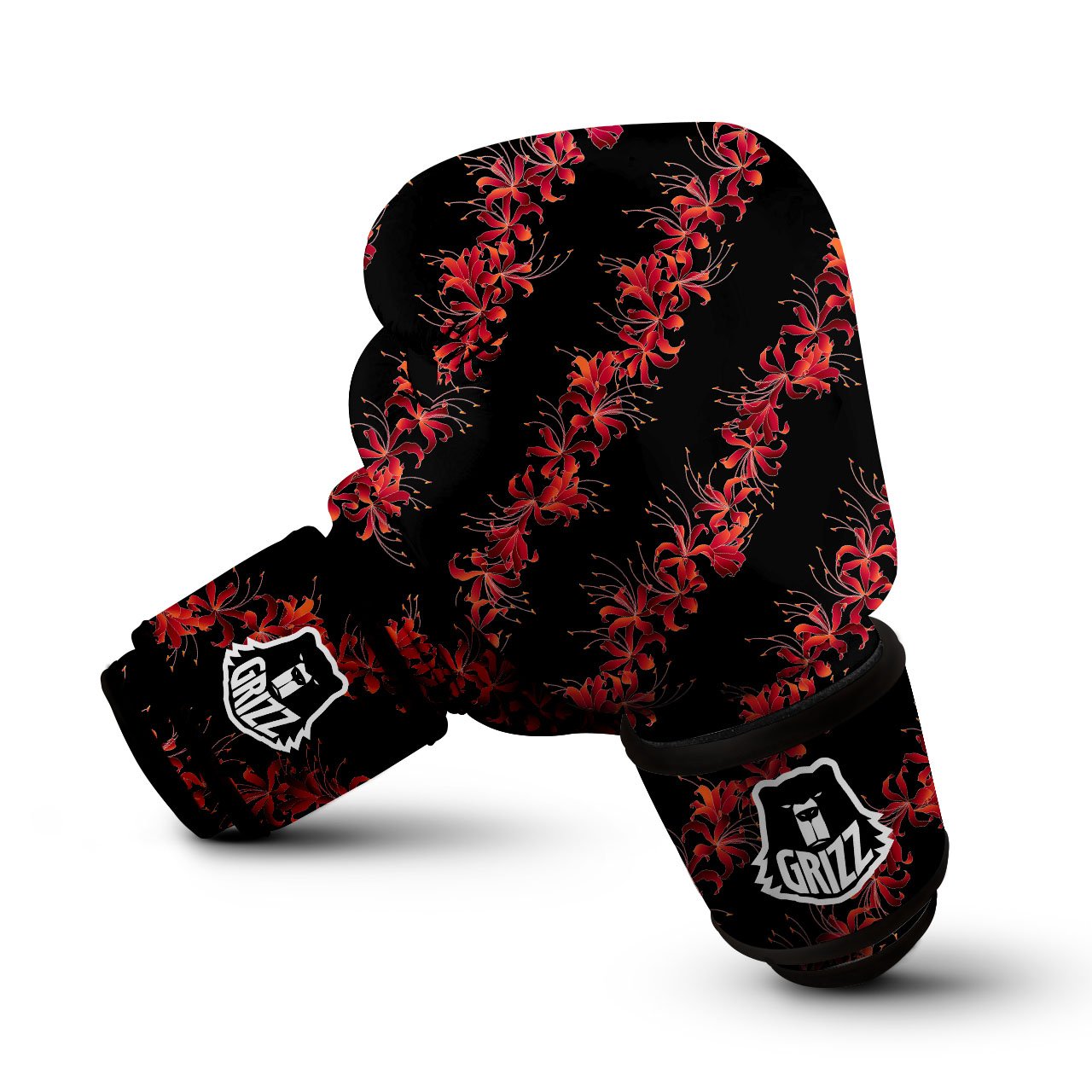 Amaryllis Red Japanese Print Pattern Boxing Gloves-grizzshop