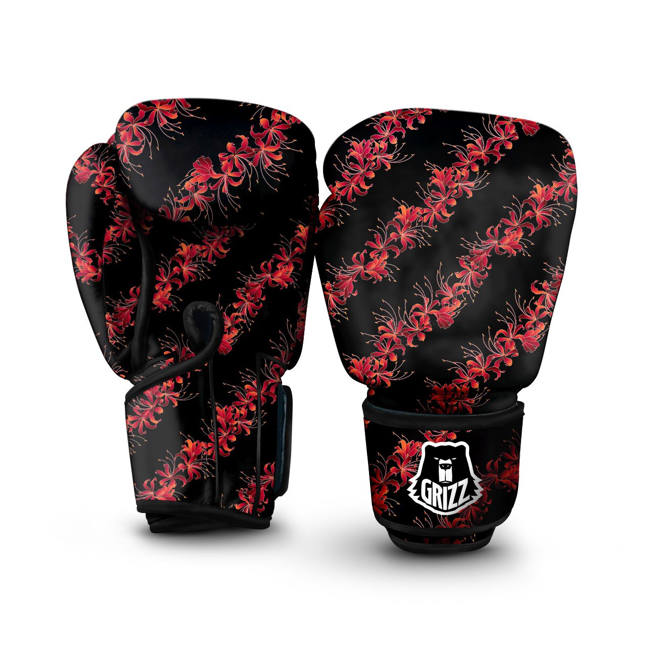Amaryllis Red Japanese Print Pattern Boxing Gloves-grizzshop