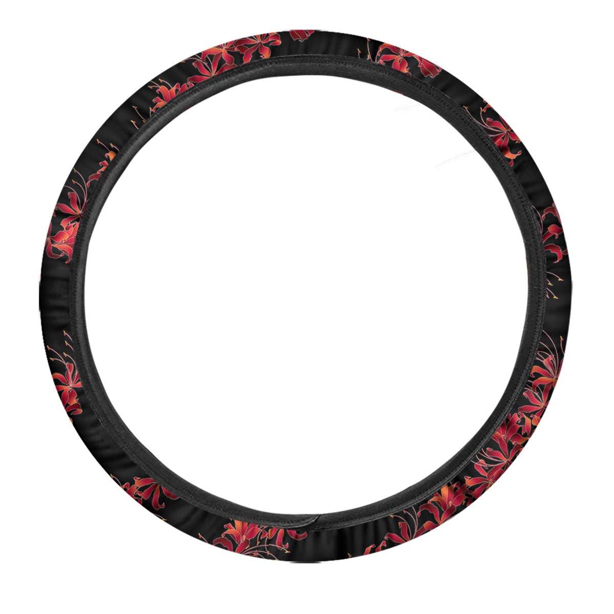 Amaryllis Red Japanese Print Pattern Car Steering Wheel Cover-grizzshop