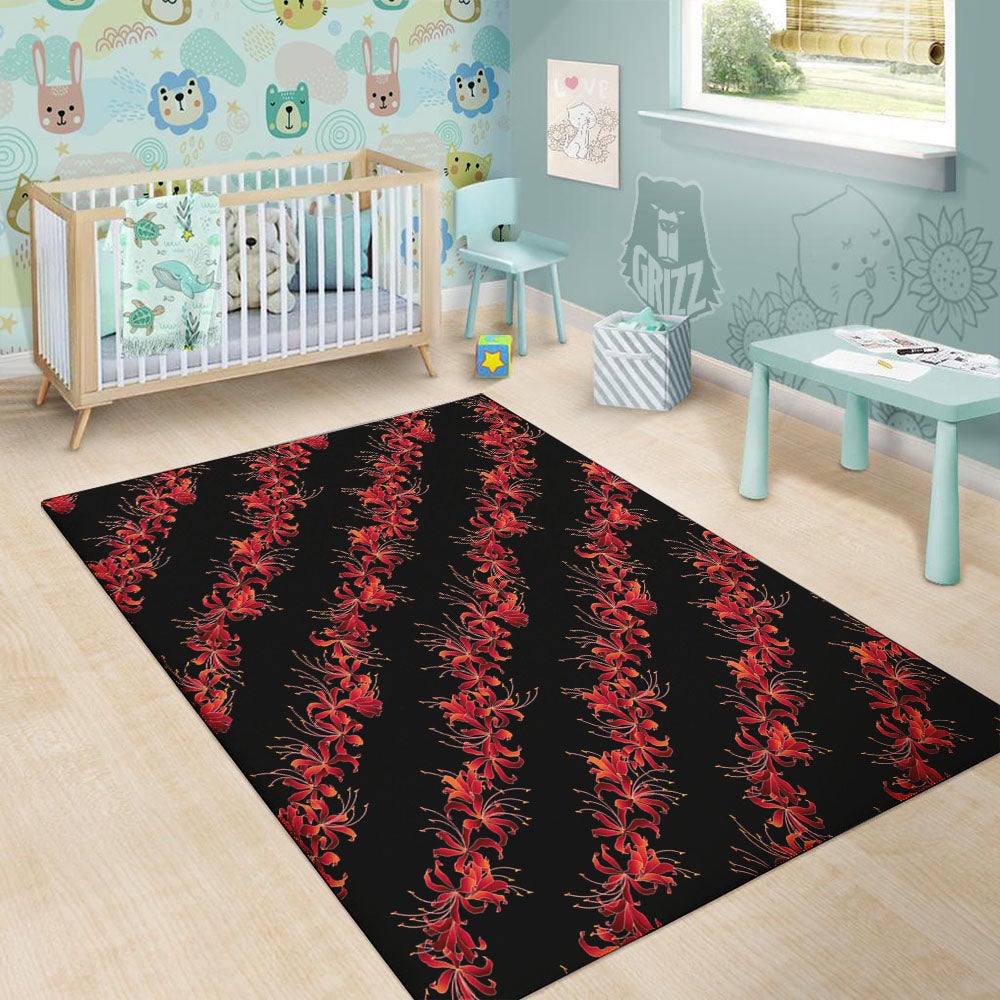 Amaryllis Red Japanese Print Pattern Floor Mat-grizzshop