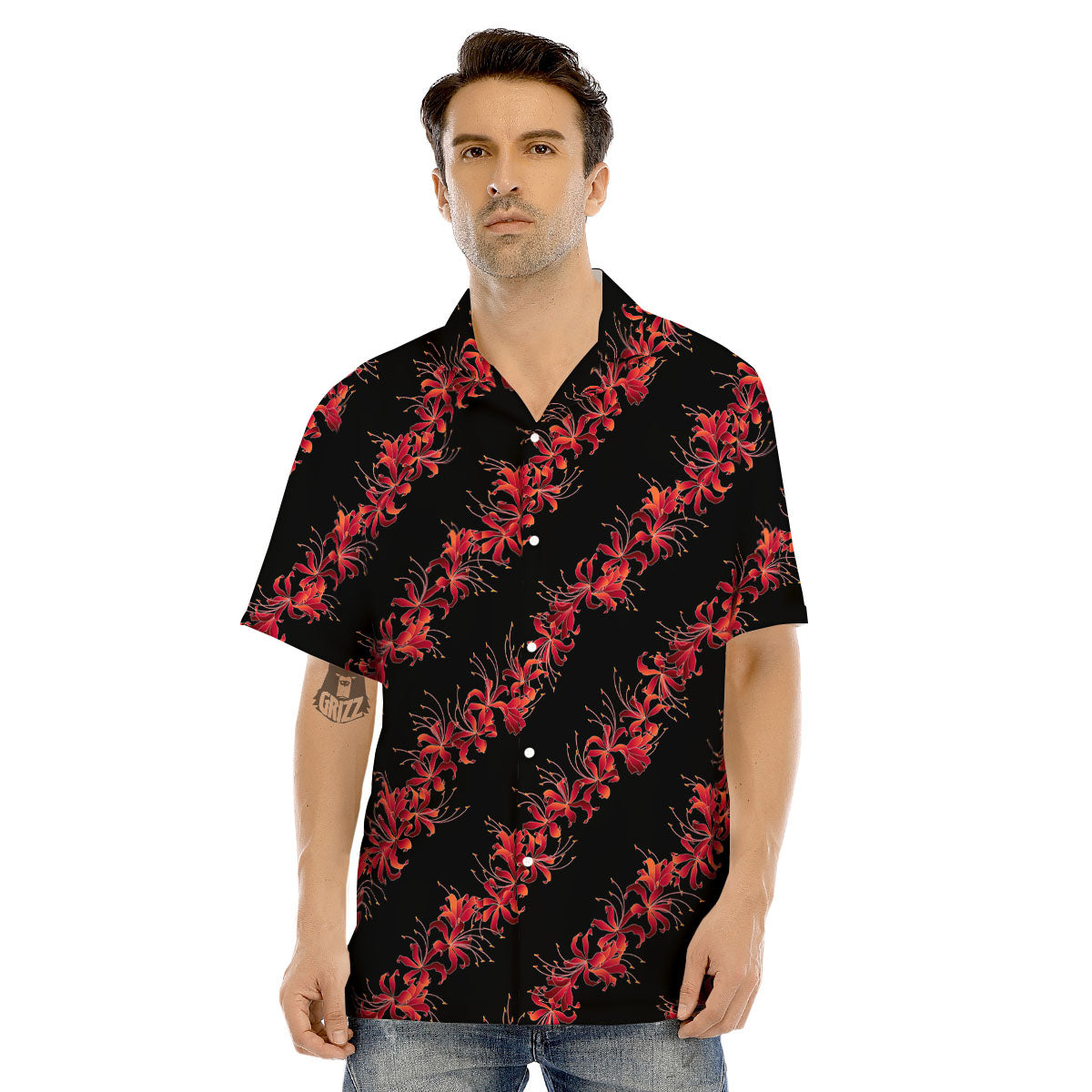 Amaryllis Red Japanese Print Pattern Men's Hawaiian Shirt-grizzshop