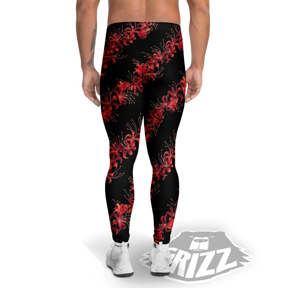 Amaryllis Red Japanese Print Pattern Men's Leggings-grizzshop