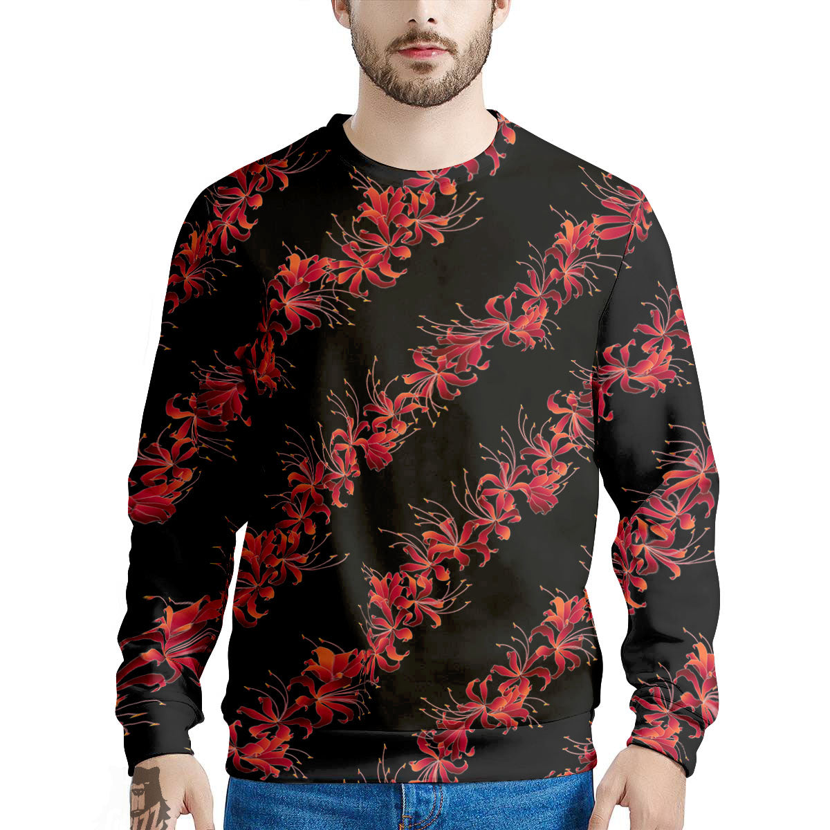 Amaryllis Red Japanese Print Pattern Men's Sweatshirt-grizzshop