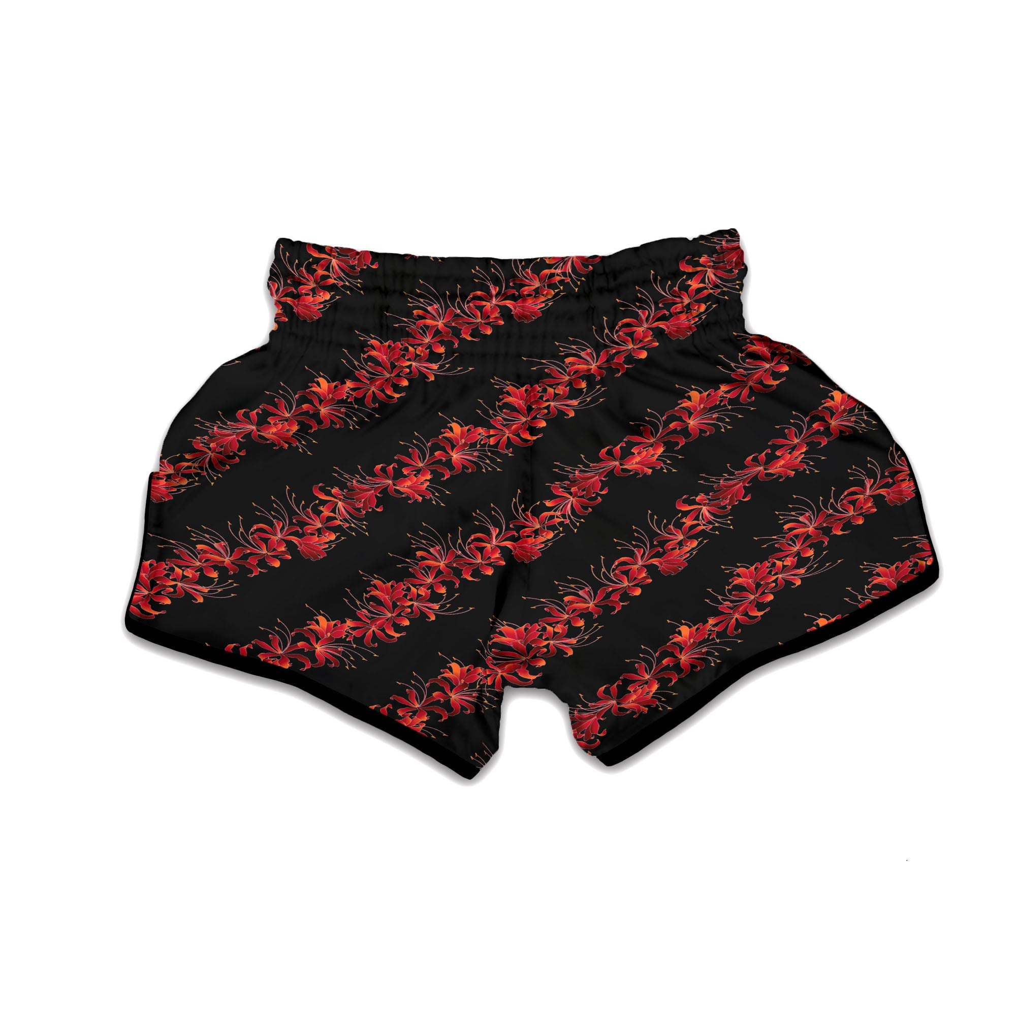Amaryllis Red Japanese Print Pattern Muay Thai Boxing Shorts-grizzshop