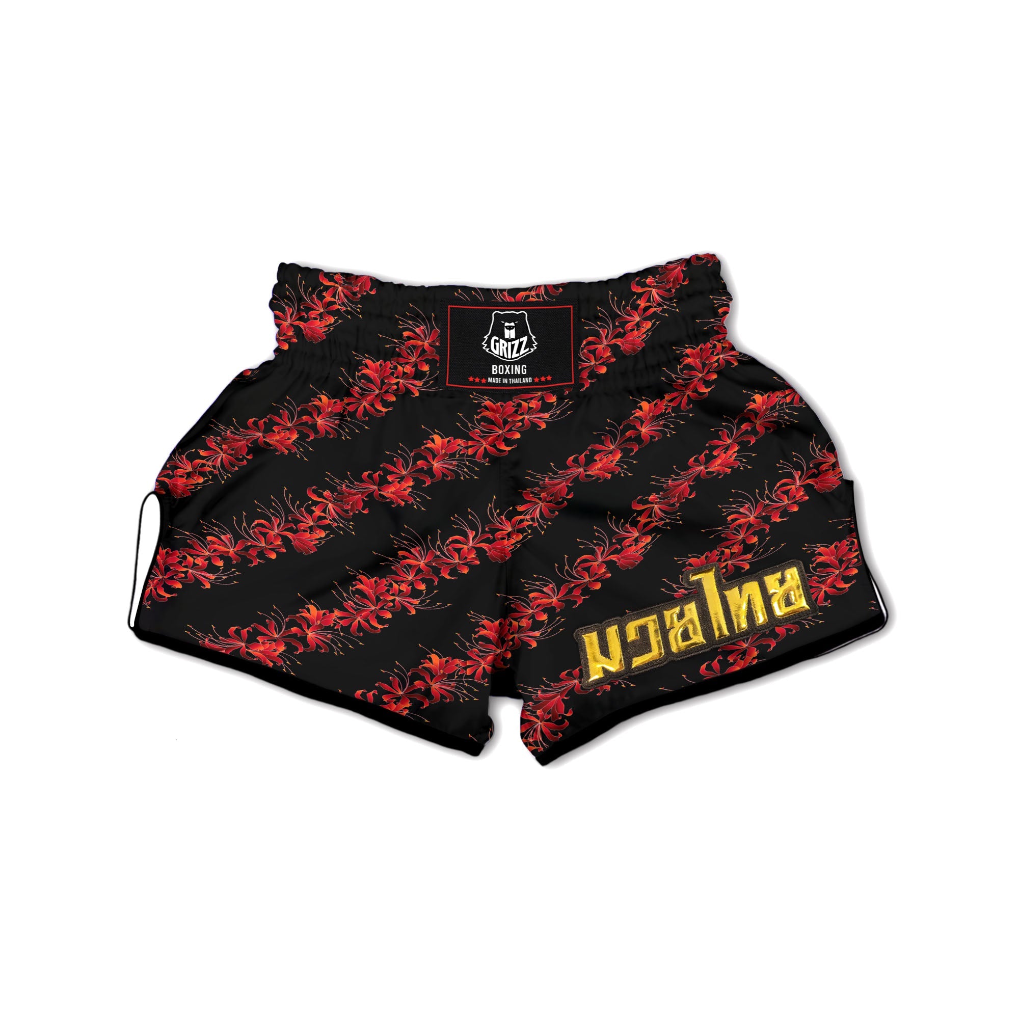 Amaryllis Red Japanese Print Pattern Muay Thai Boxing Shorts-grizzshop