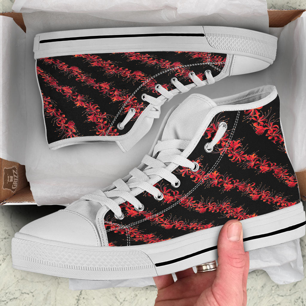 Amaryllis Red Japanese Print Pattern White High Top Shoes-grizzshop