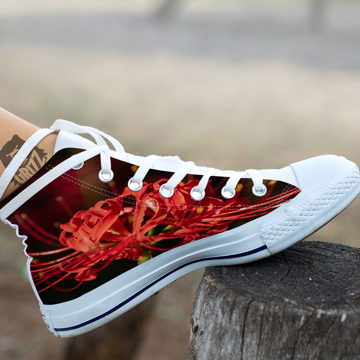 Amaryllis Red Japanese Print Pattern White High Top Shoes-grizzshop