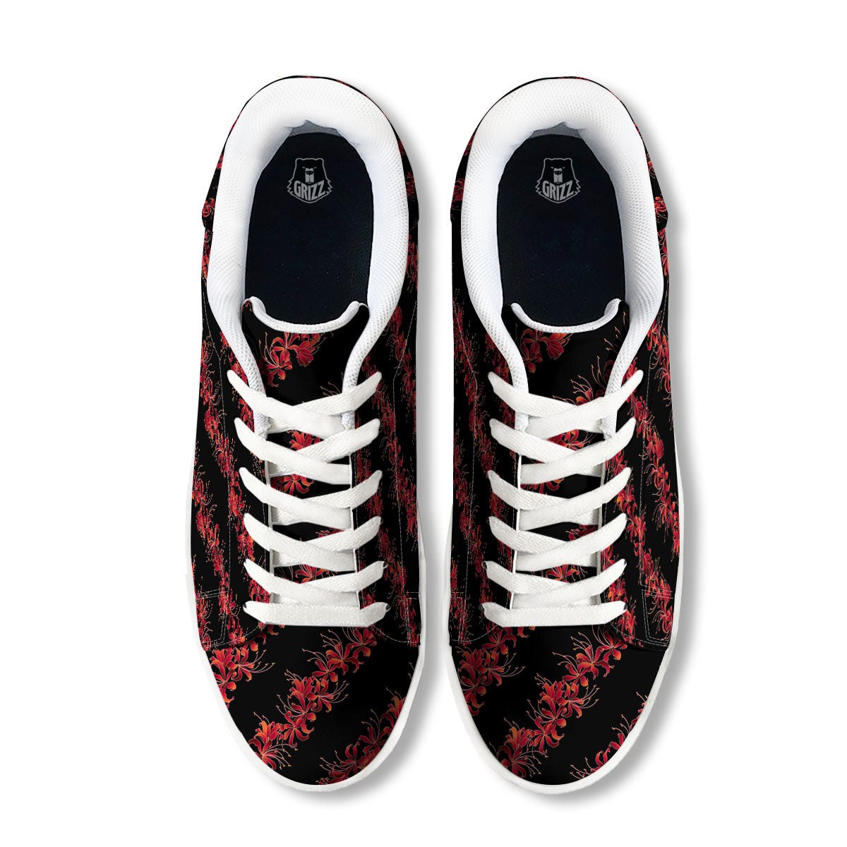 Amaryllis Red Japanese Print Pattern White Low Top Sneakers-grizzshop