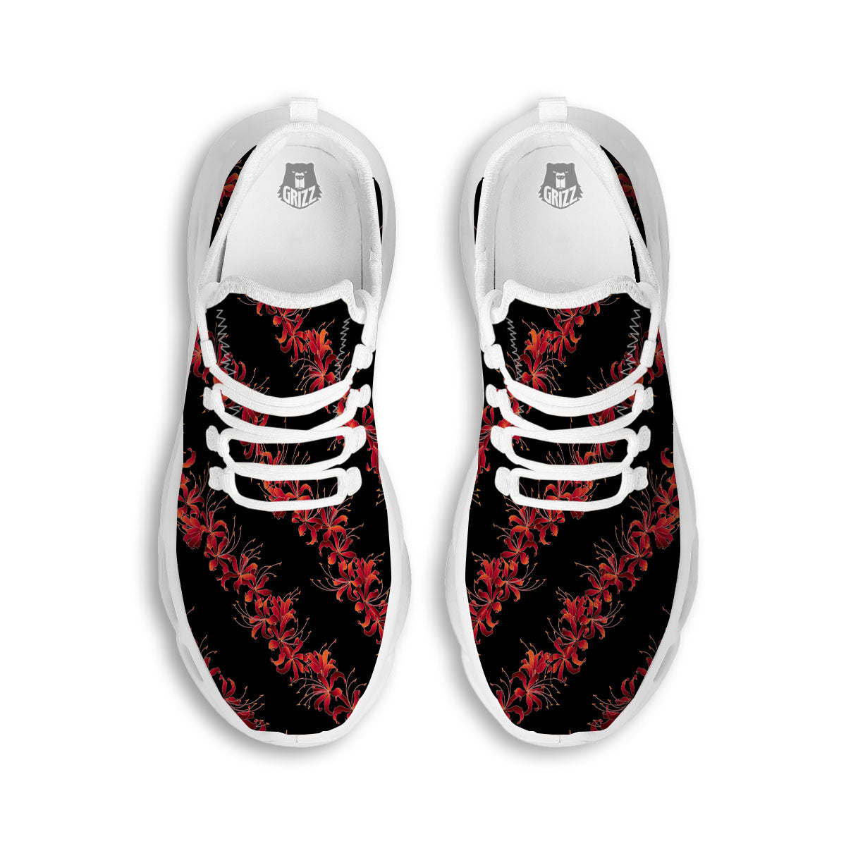 Amaryllis Red Japanese Print Pattern White Running Shoes-grizzshop