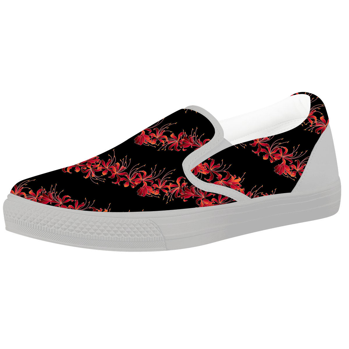 Amaryllis Red Japanese Print Pattern White Slip On Shoes-grizzshop