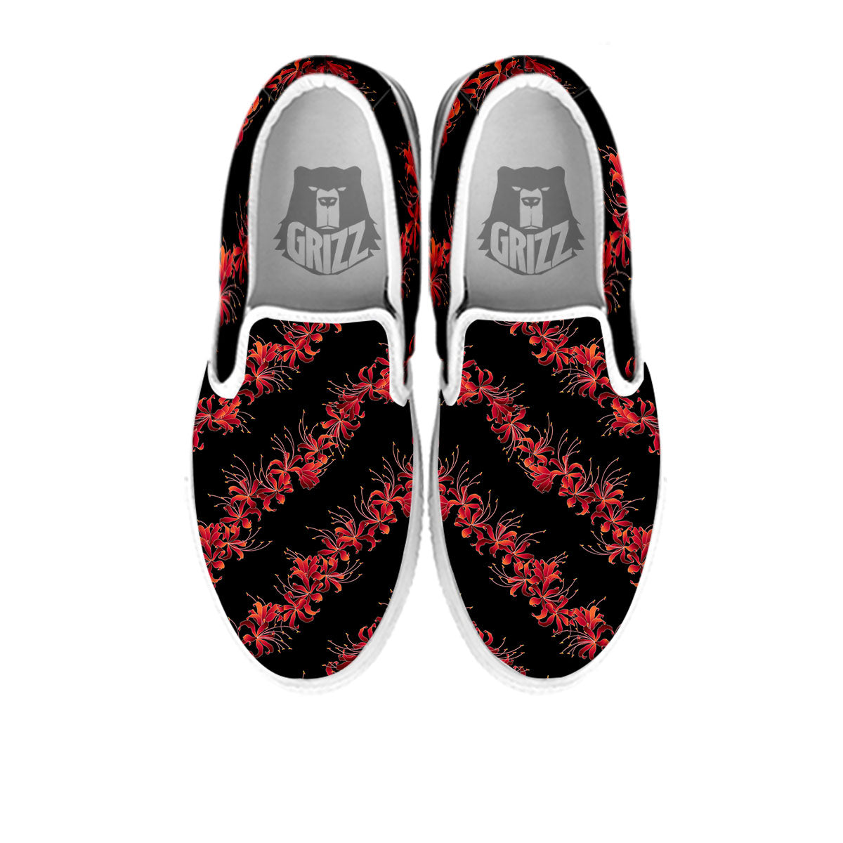 Amaryllis Red Japanese Print Pattern White Slip On Shoes-grizzshop
