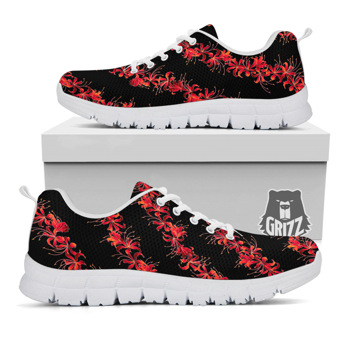 Amaryllis Red Japanese Print Pattern White Sneaker-grizzshop