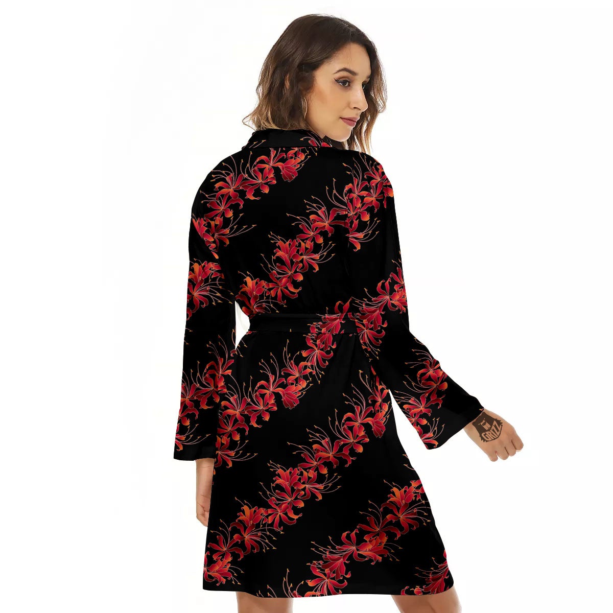 Amaryllis Red Japanese Print Pattern Women's Robe-grizzshop