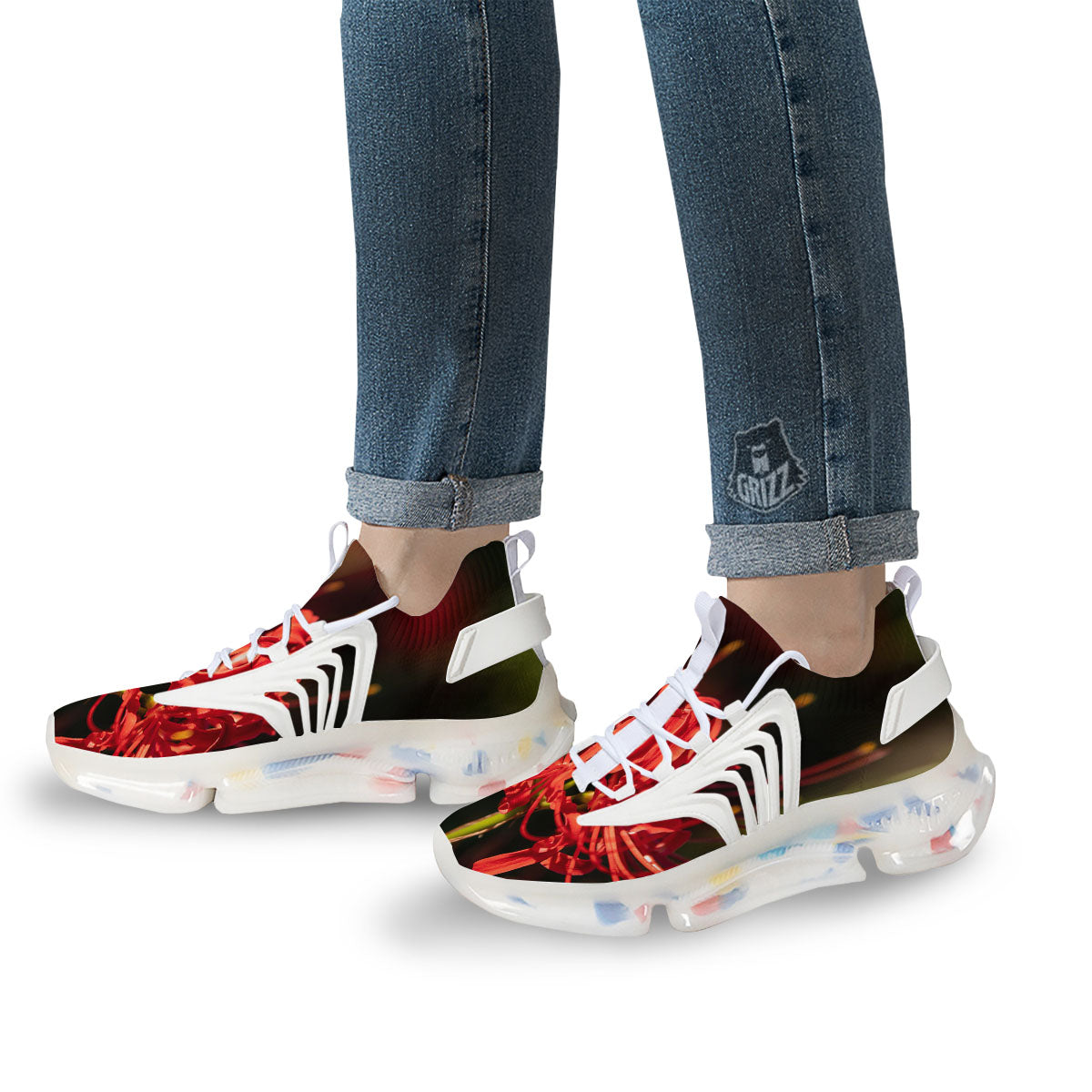 Amaryllis Red Japanese Print White Gym Shoes-grizzshop