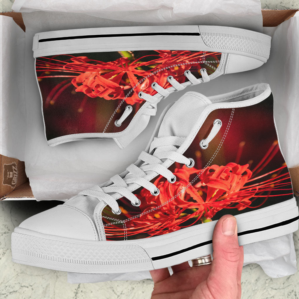 Amaryllis Red Japanese Print White High Top Shoes-grizzshop