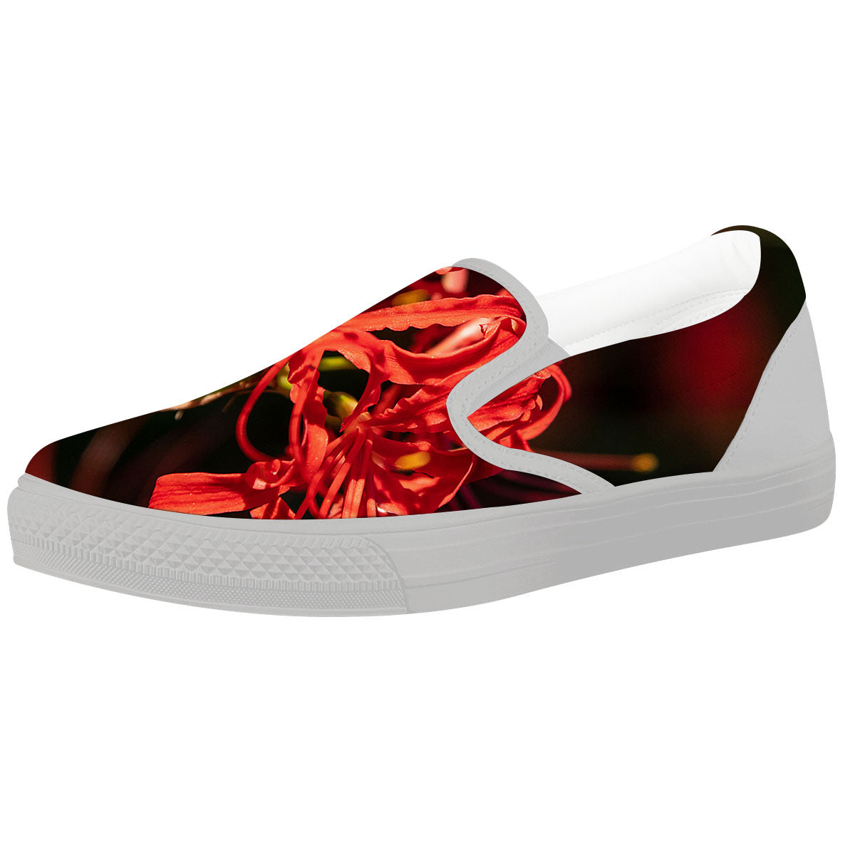 Amaryllis Red Japanese Print White Slip On Shoes-grizzshop