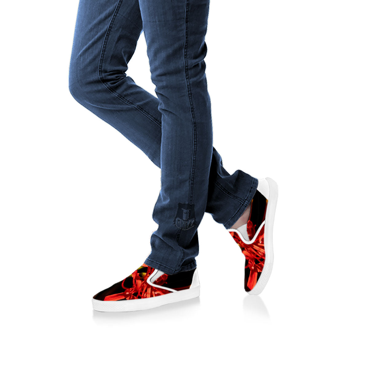 Amaryllis Red Japanese Print White Slip On Shoes-grizzshop