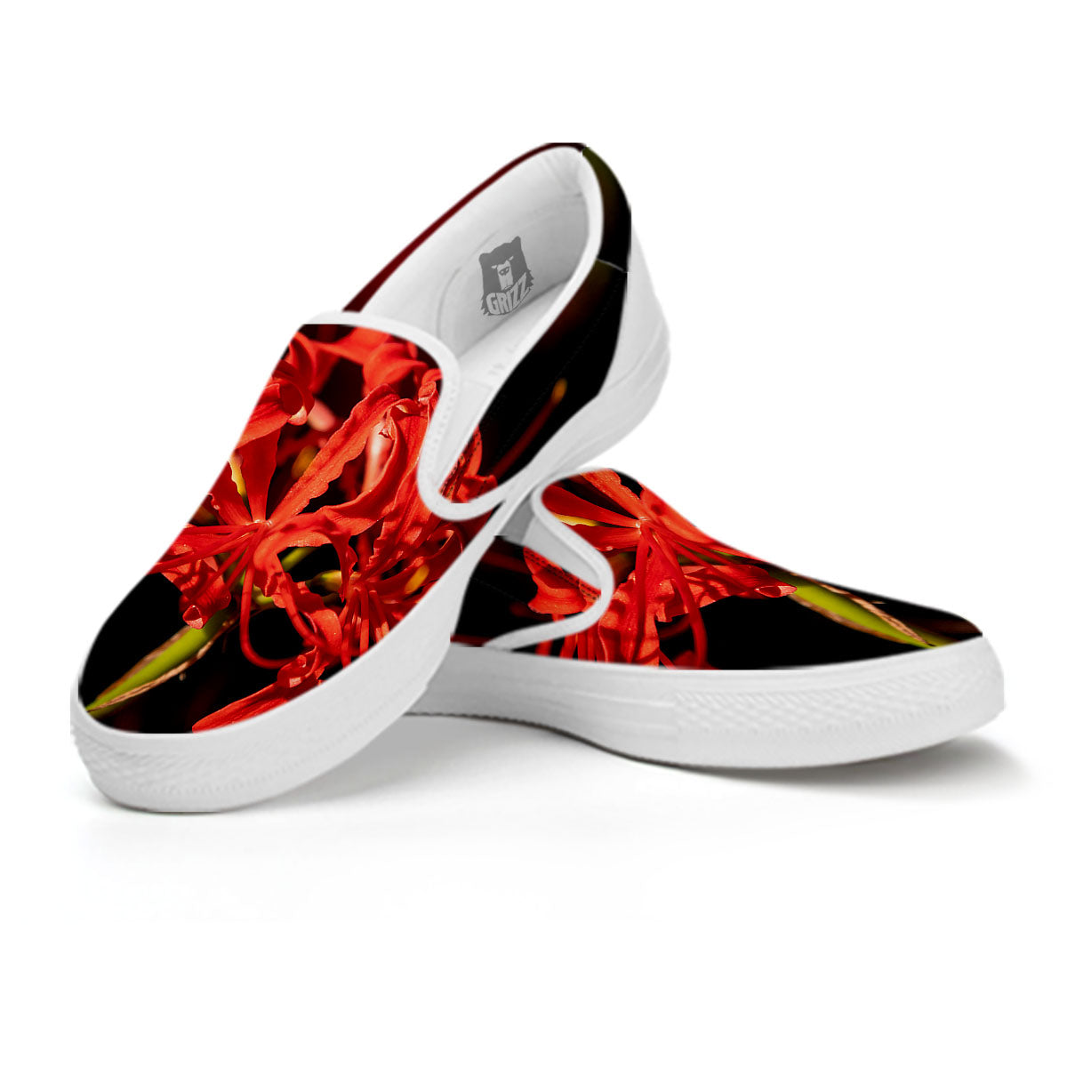 Amaryllis Red Japanese Print White Slip On Shoes-grizzshop