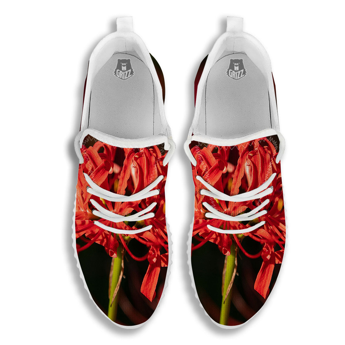 Amaryllis Red Japanese Print White Walking Shoes-grizzshop