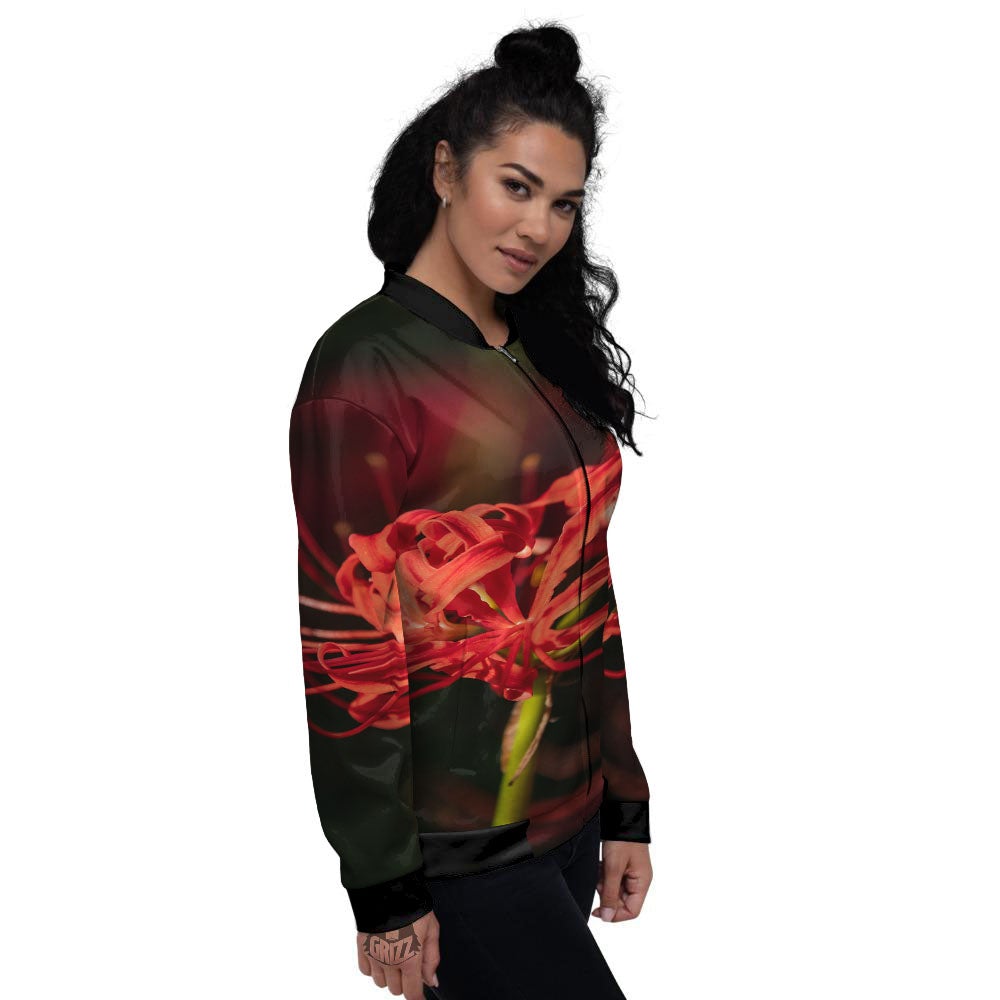 Amaryllis Red Japanese Print Women's Bomber Jacket-grizzshop