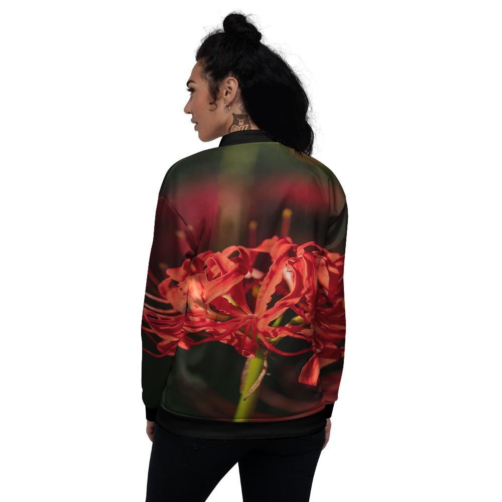 Amaryllis Red Japanese Print Women's Bomber Jacket-grizzshop