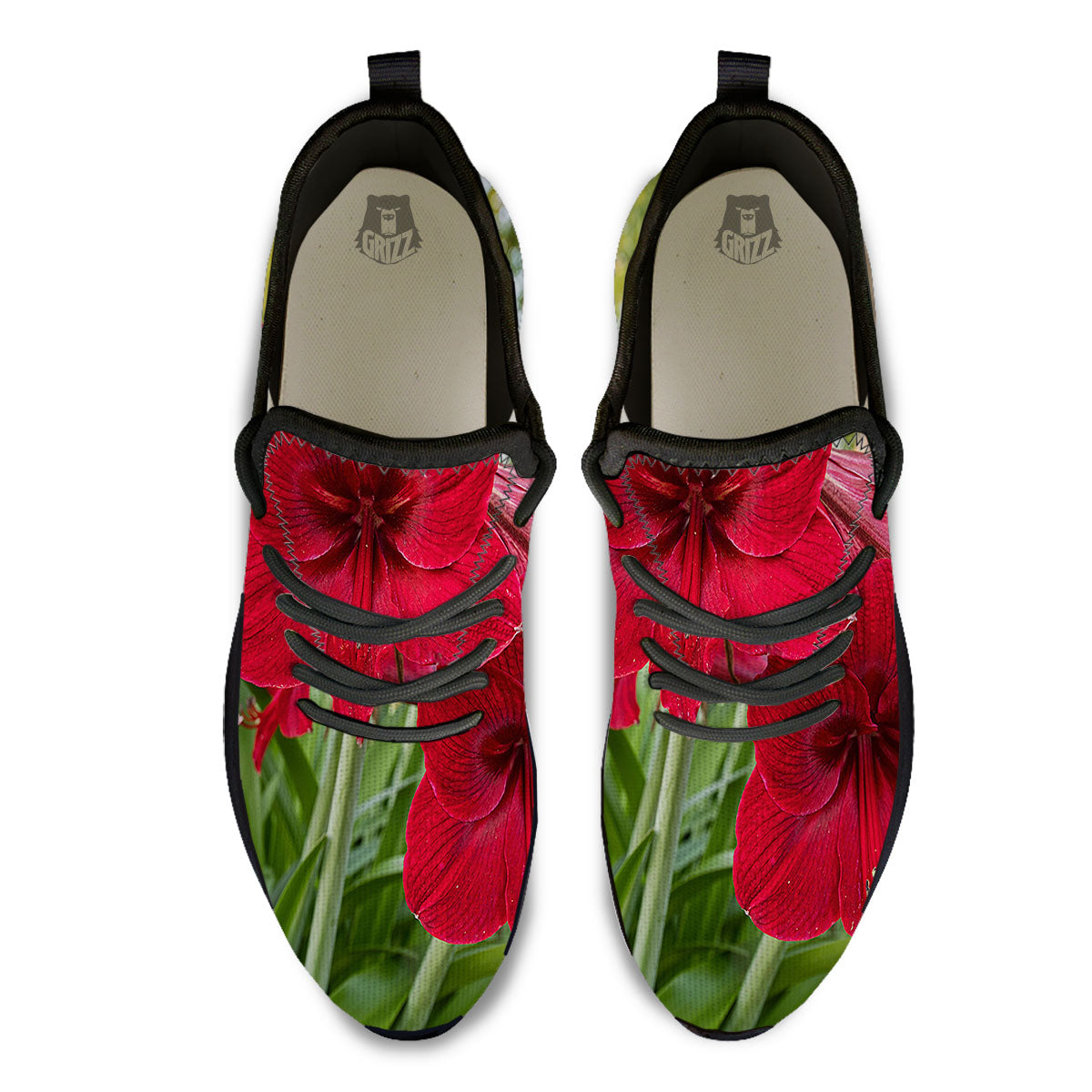 Amaryllis Red Print Black Athletic Shoes-grizzshop