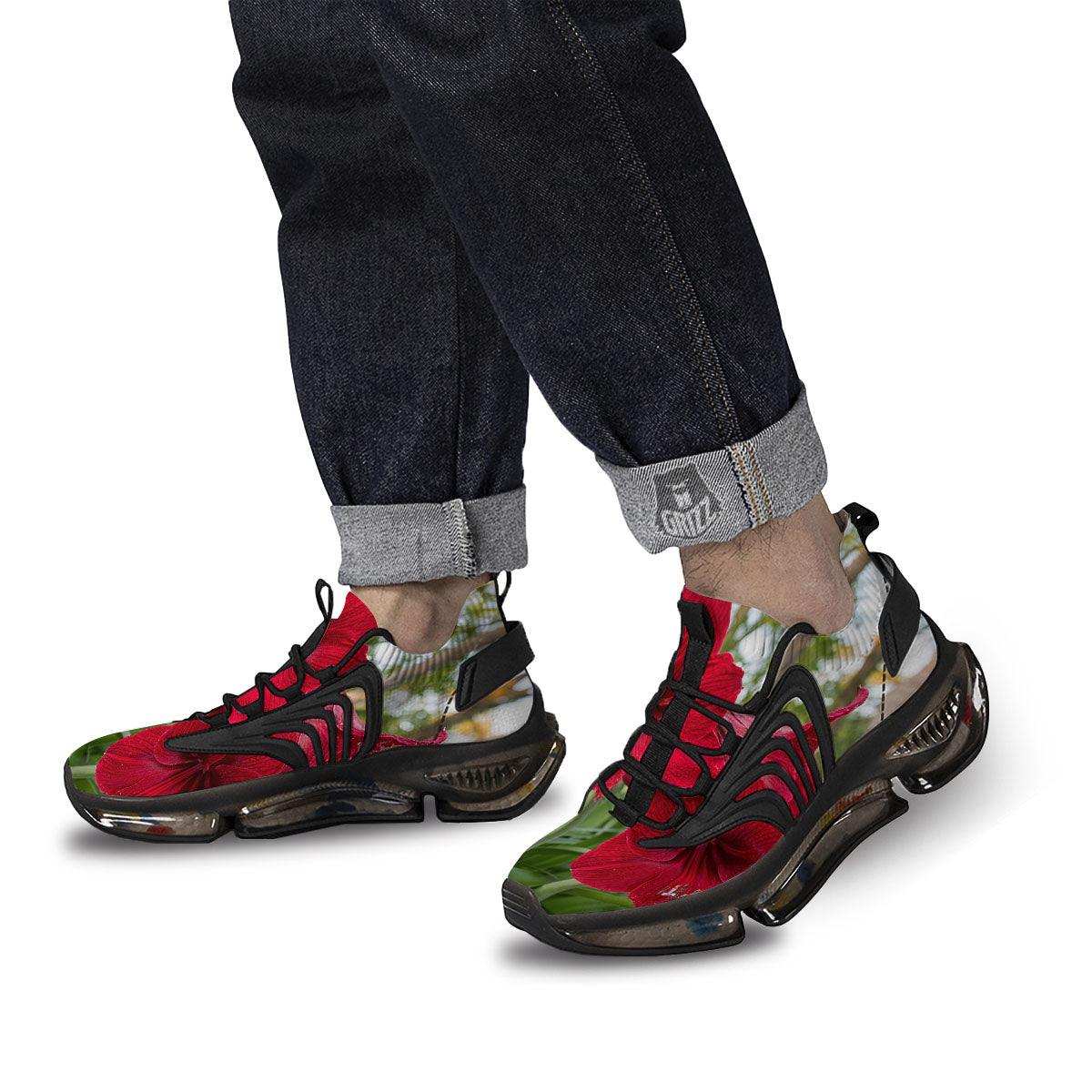 Amaryllis Red Print Black Gym Shoes-grizzshop