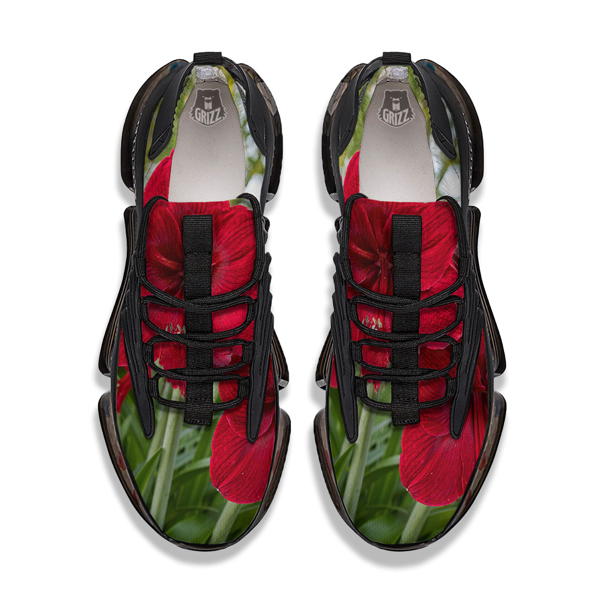 Amaryllis Red Print Black Gym Shoes-grizzshop