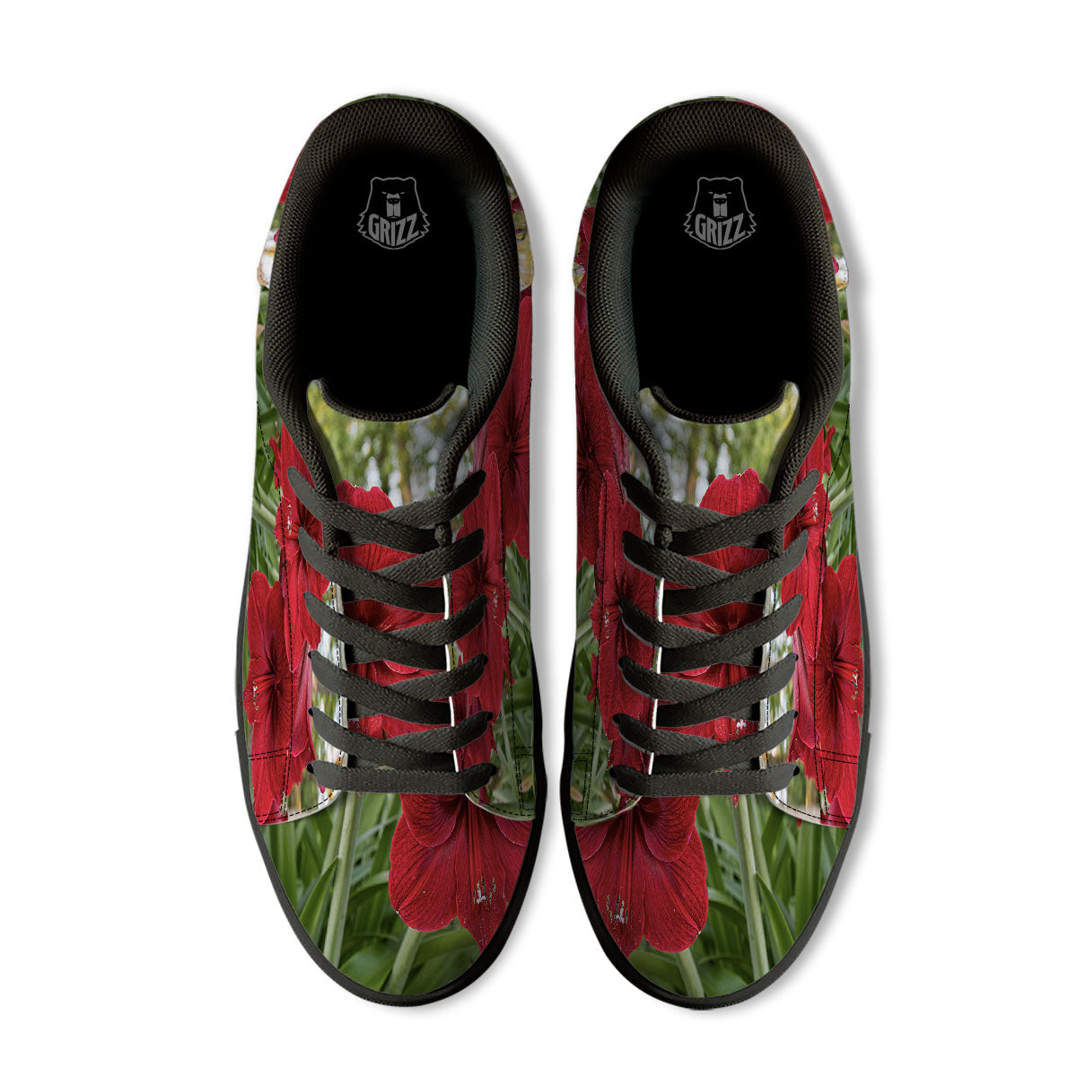 Amaryllis Red Print Black Low Top Sneakers-grizzshop