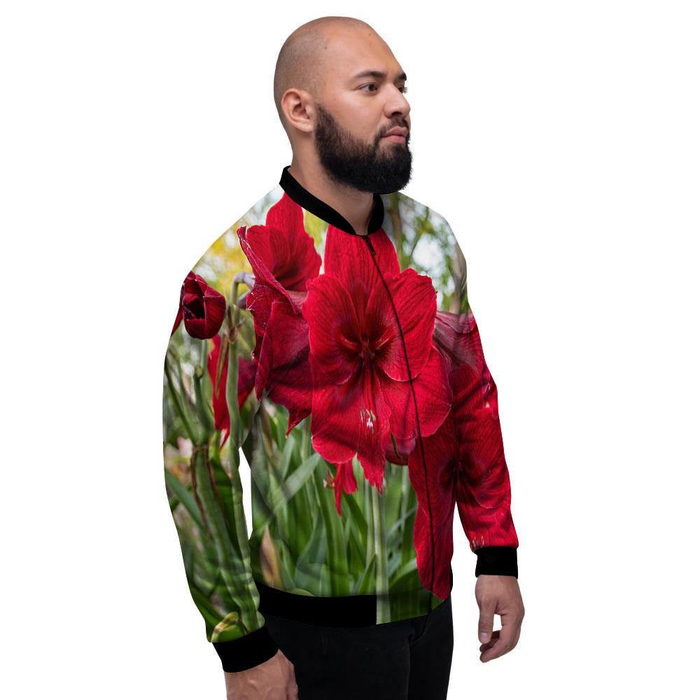 Amaryllis Red Print Men's Bomber Jacket-grizzshop