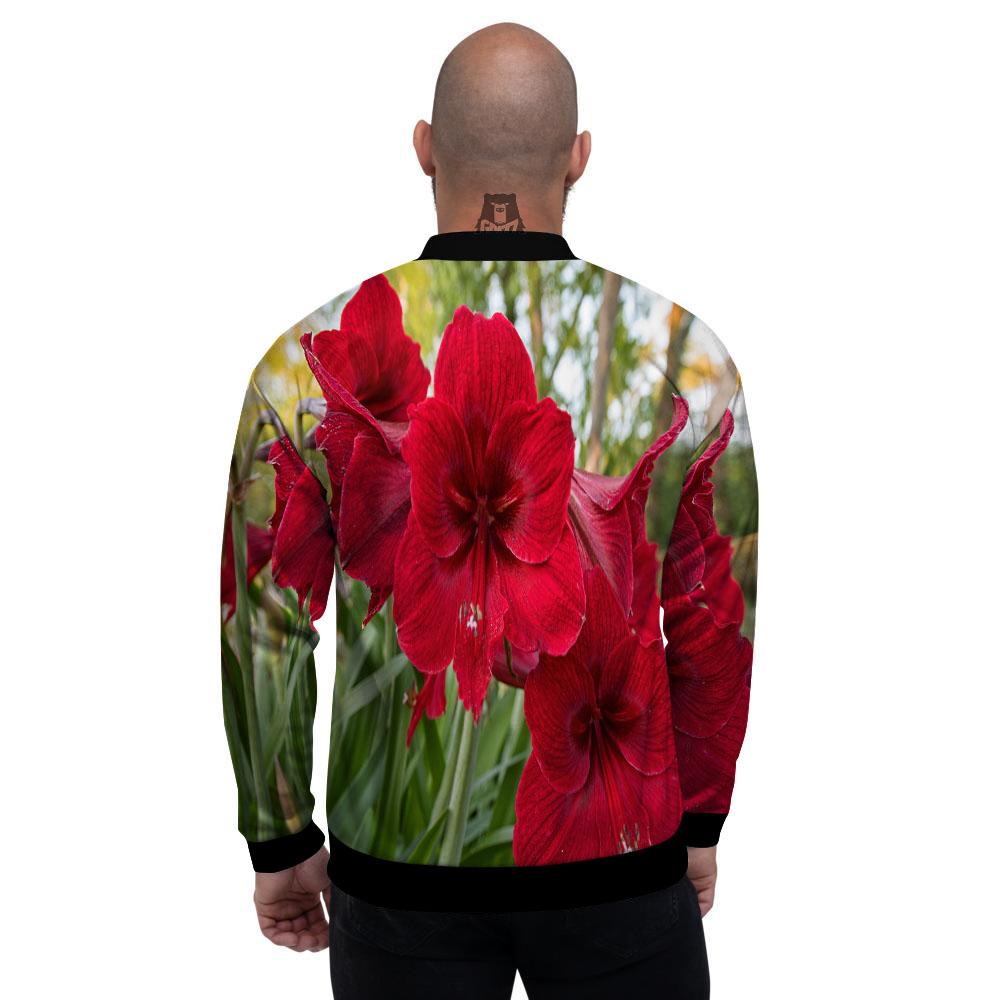 Amaryllis Red Print Men's Bomber Jacket-grizzshop