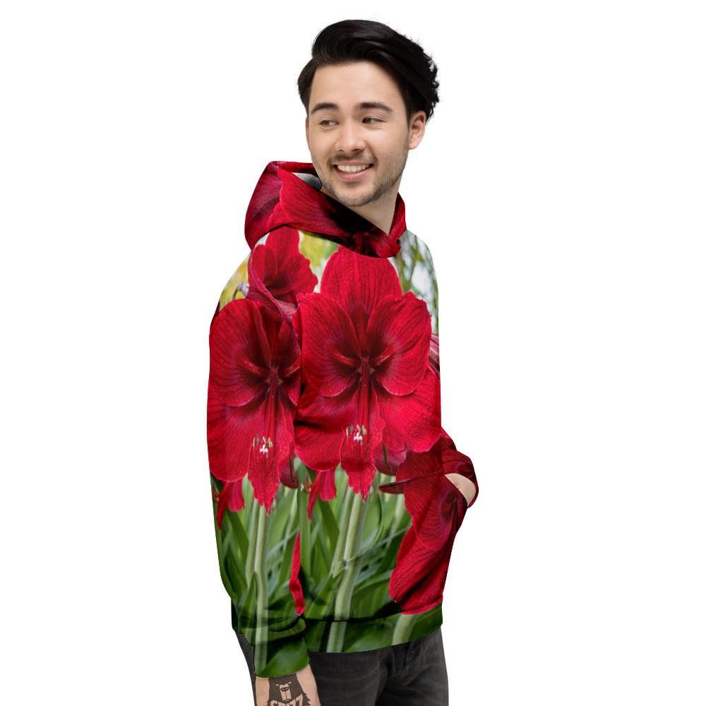 Amaryllis Red Print Men's Hoodie-grizzshop