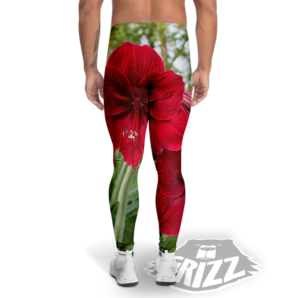 Amaryllis Red Print Men's Leggings-grizzshop