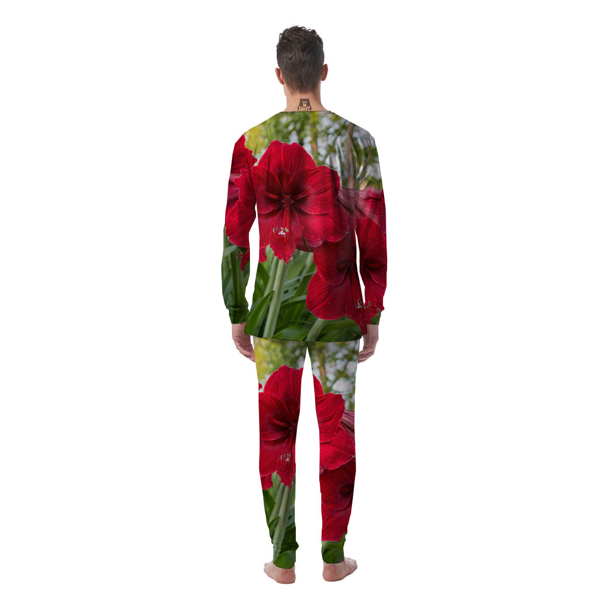 Amaryllis Red Print Men's Pajamas-grizzshop