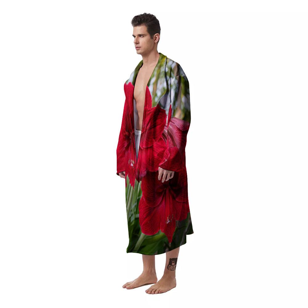Amaryllis Red Print Men's Robe-grizzshop