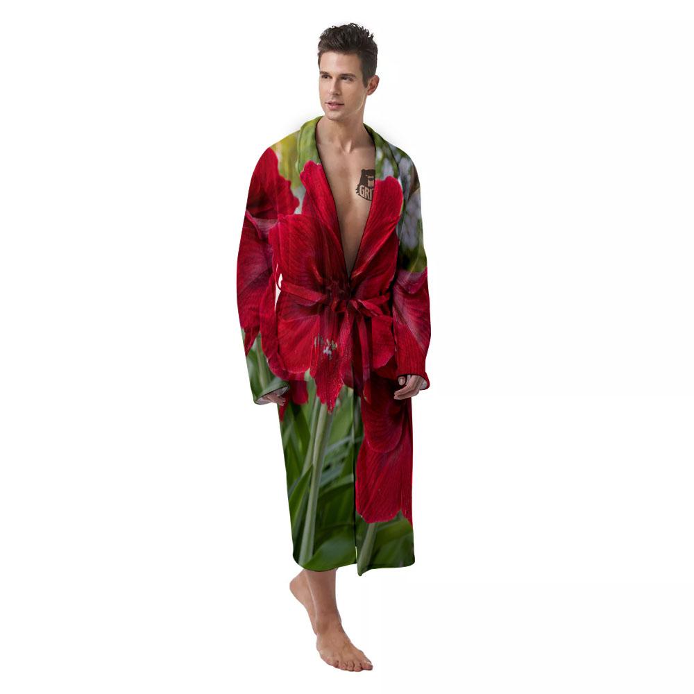 Amaryllis Red Print Men's Robe-grizzshop
