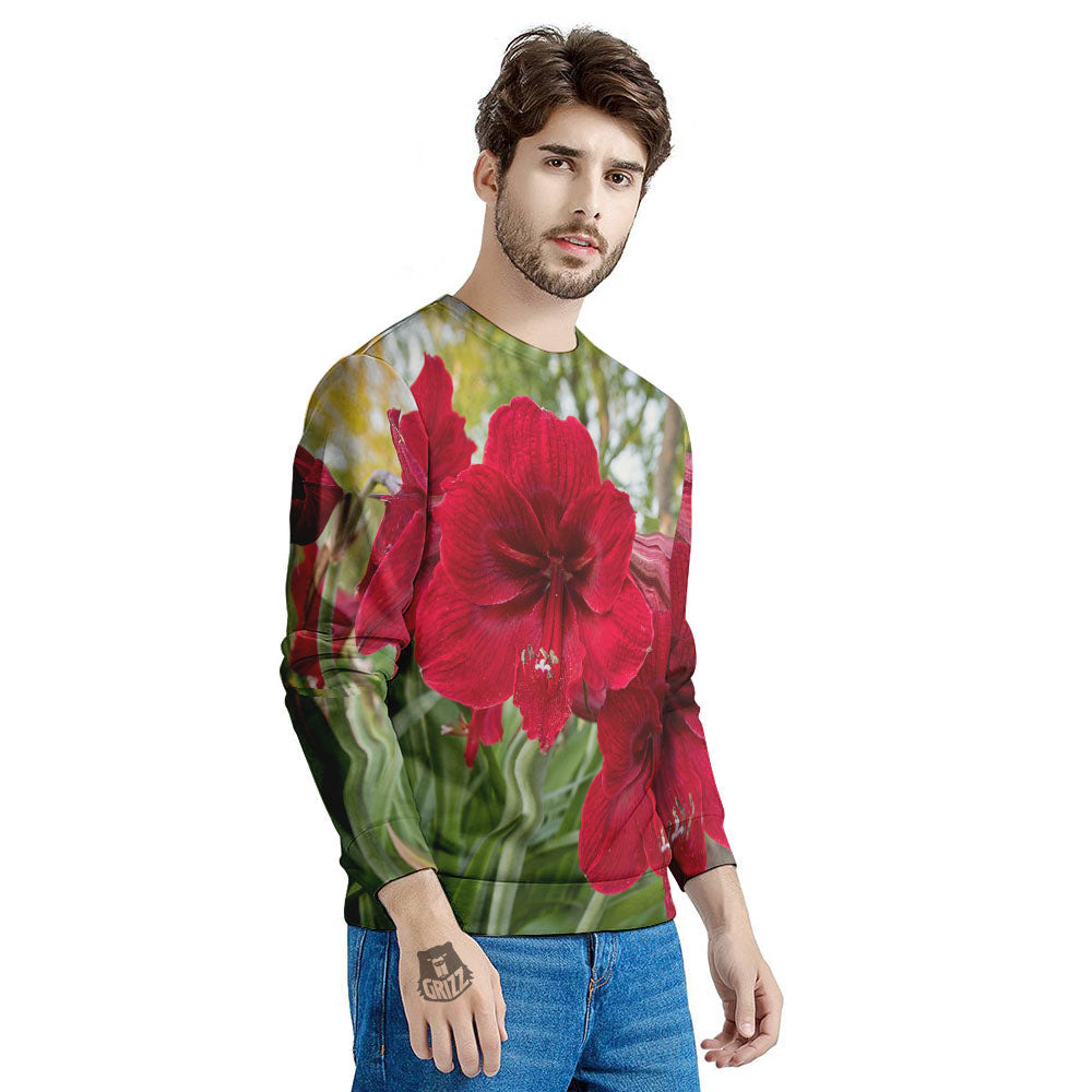 Amaryllis Red Print Men's Sweatshirt-grizzshop
