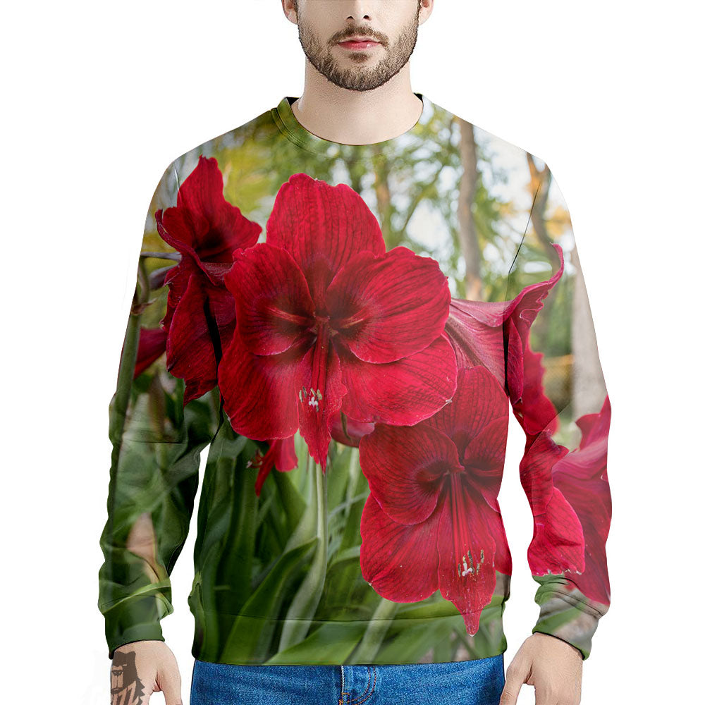 Amaryllis Red Print Men's Sweatshirt-grizzshop
