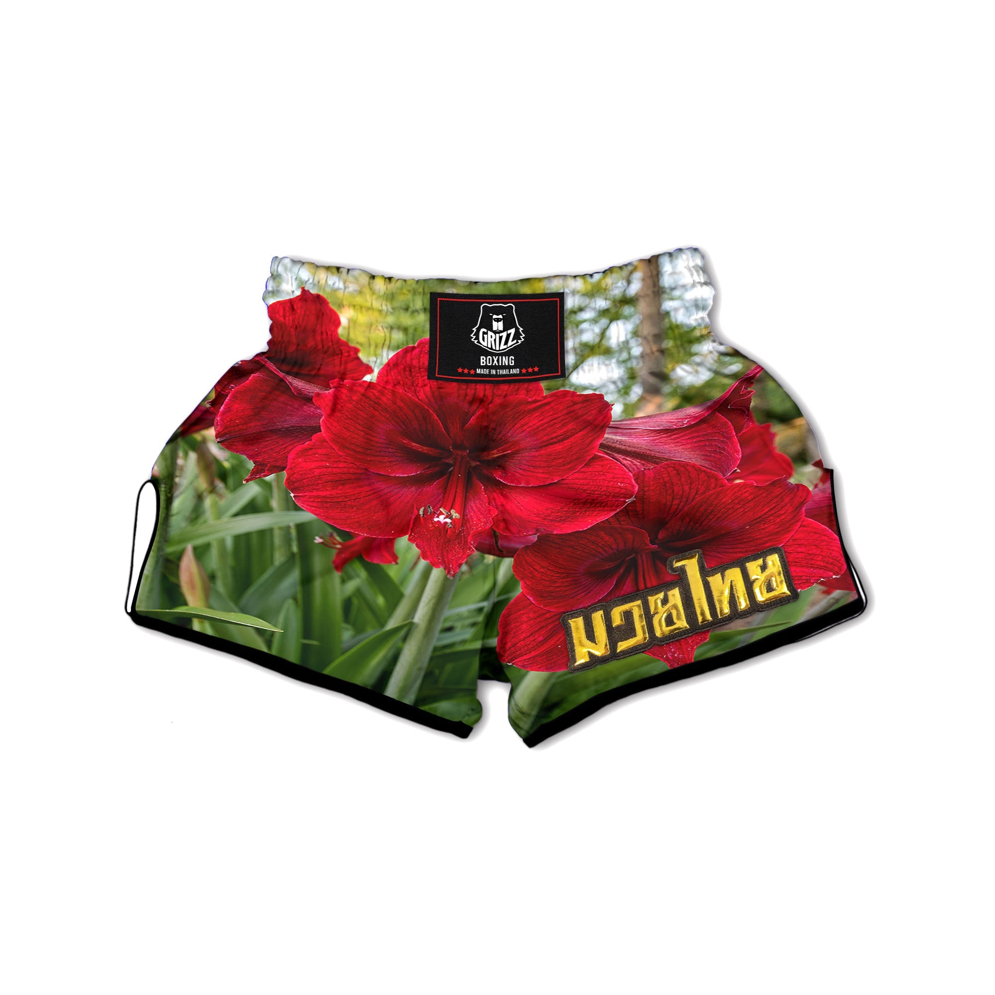 Amaryllis Red Print Muay Thai Boxing Shorts-grizzshop