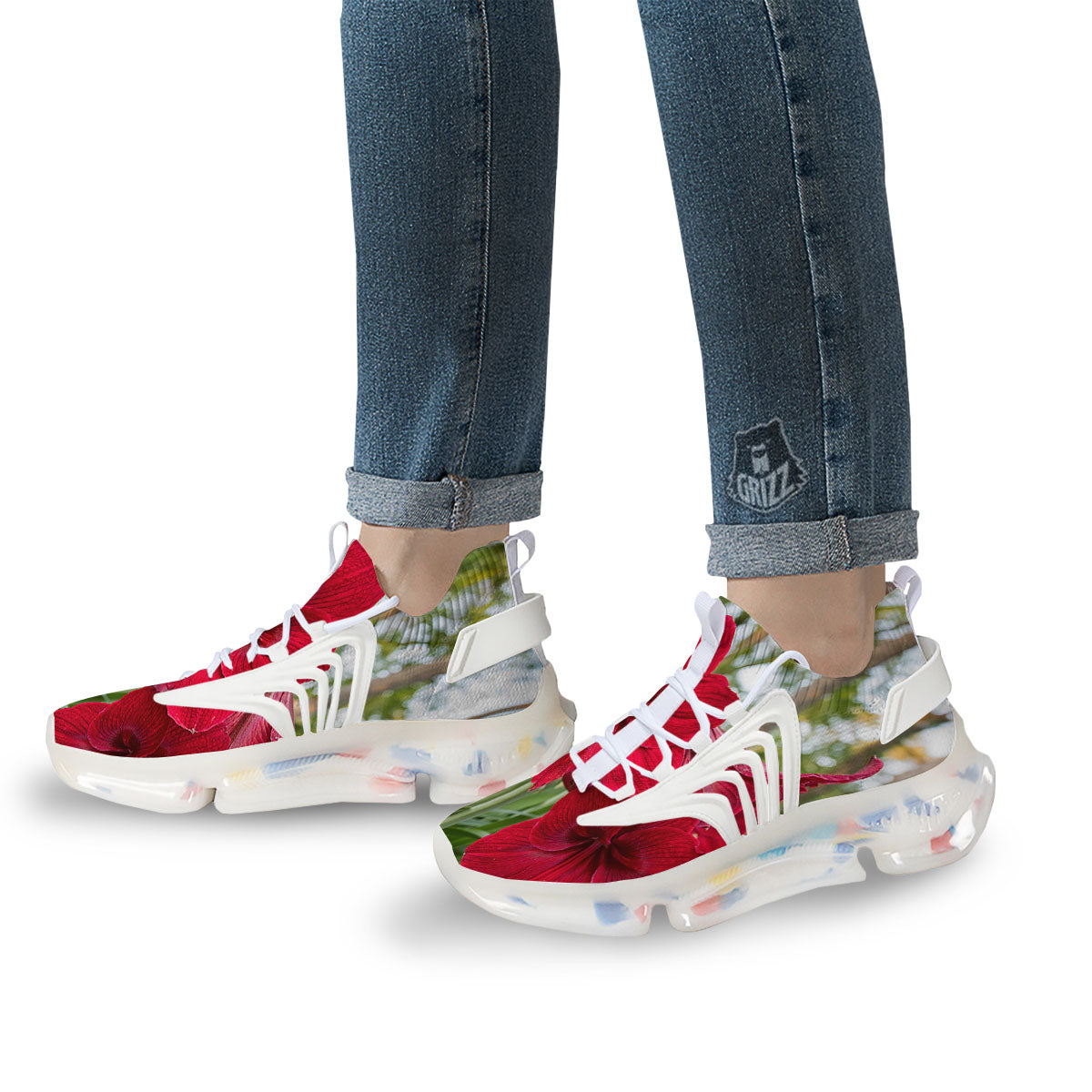Amaryllis Red Print White Gym Shoes-grizzshop